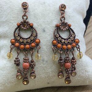Avon Vintage Chandelier Copper Boho Design Beaded Stud Earrings